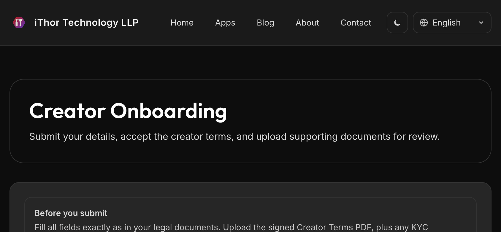 Creator onboarding form on Kensho