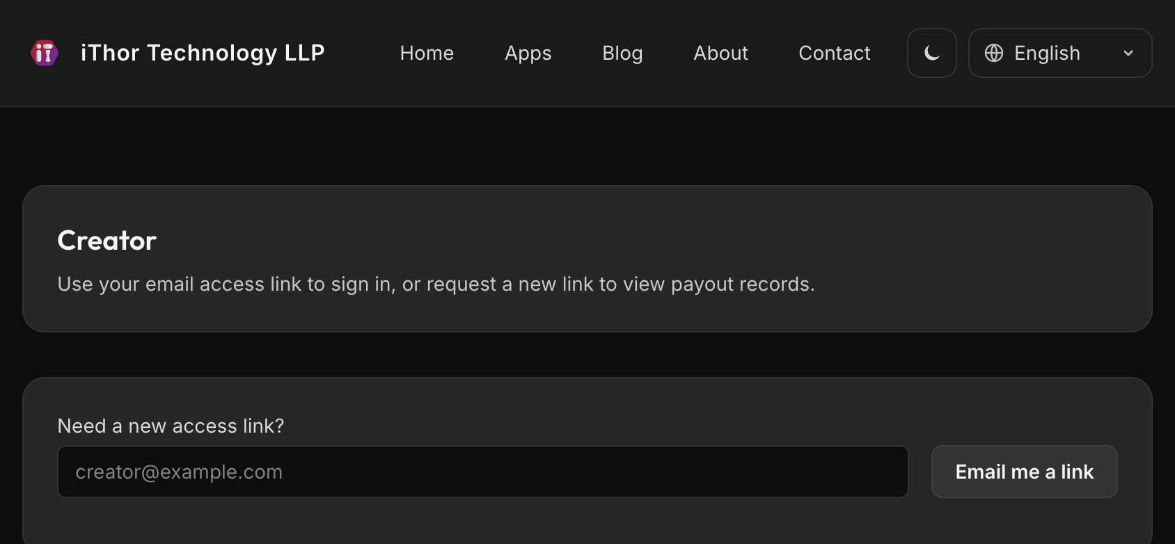 Creator portal sign-in — email me a link