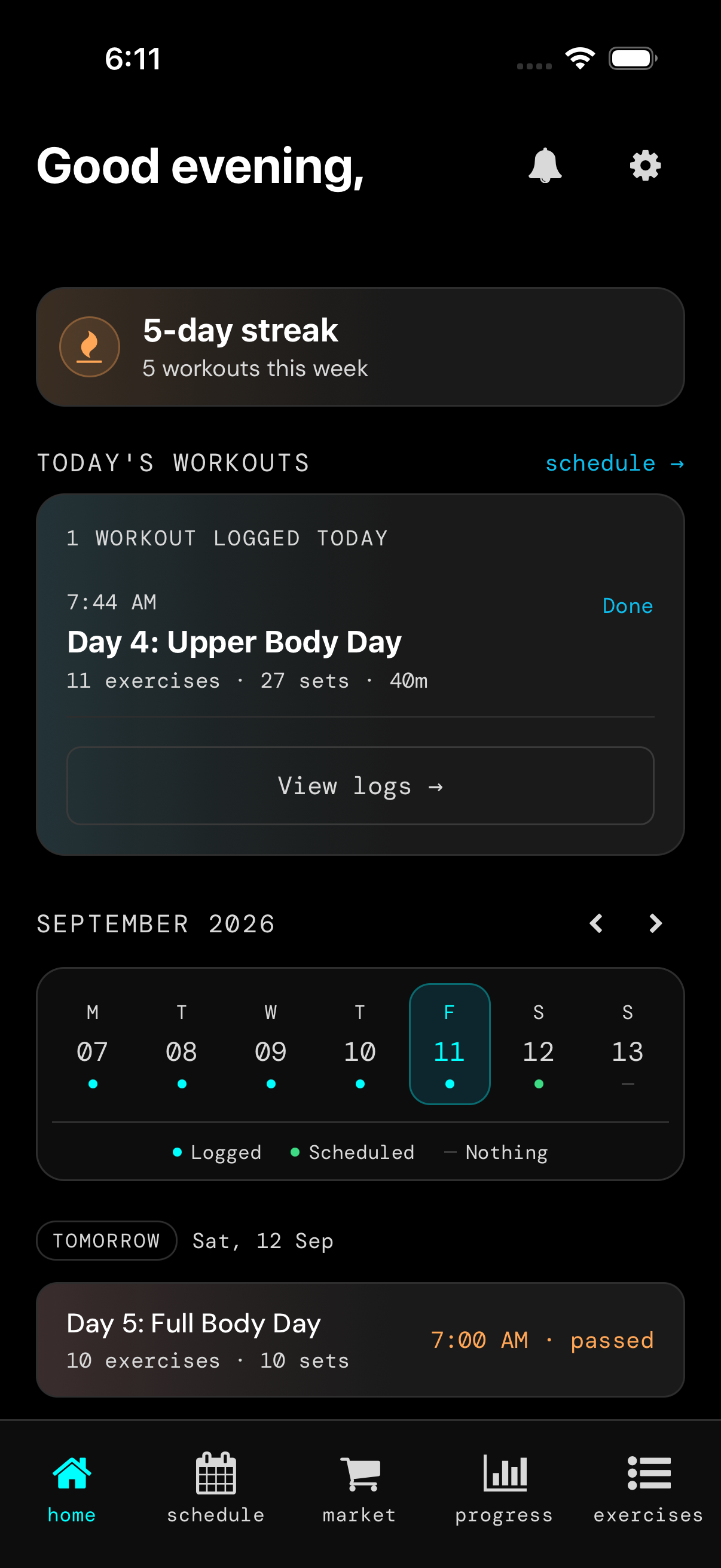 Home — today’s workout